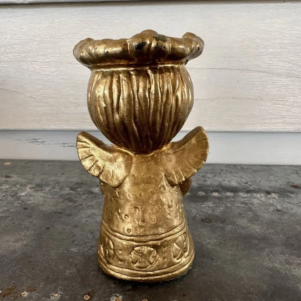 Vintage Wales Japan Gold Angel Candle Holder Figurine Mid Century 5”